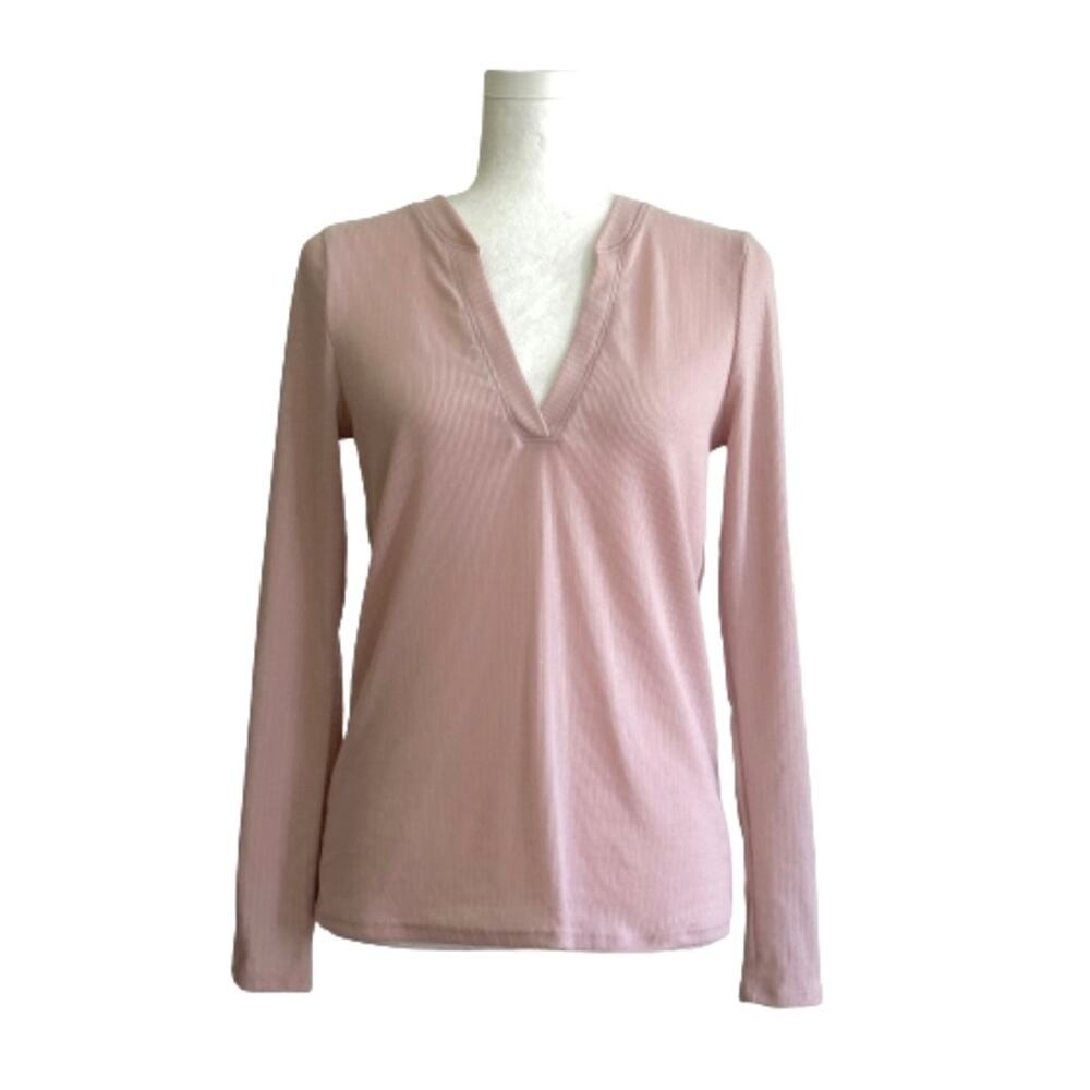 Gibsonlook Top Shirt Mauve Waffle Weave V-Neck Long Sleeve Casual Top Small NEW